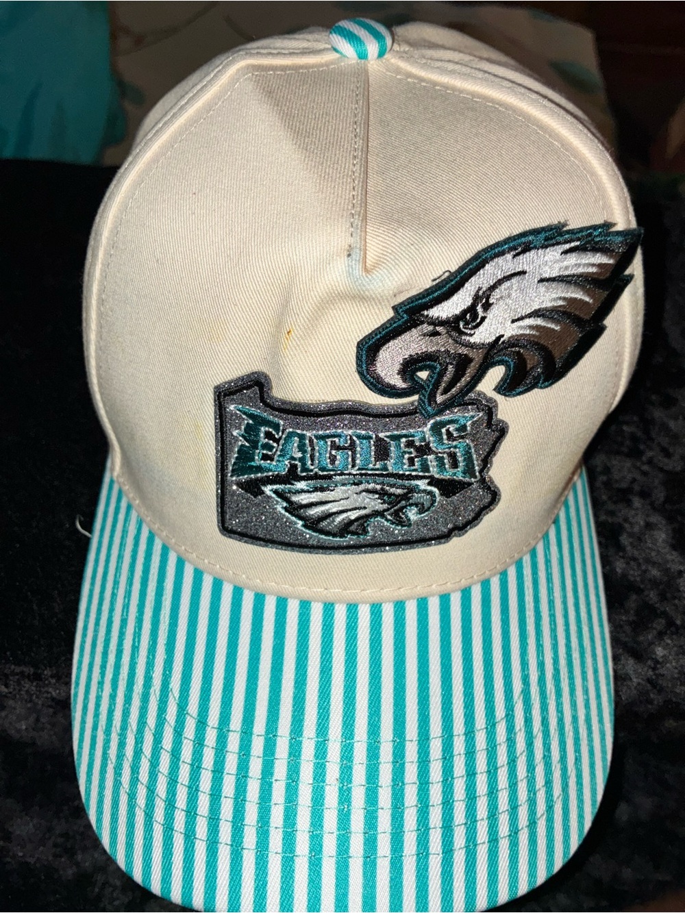 Philadelphia Eagles Cream and Teal Striped Cap